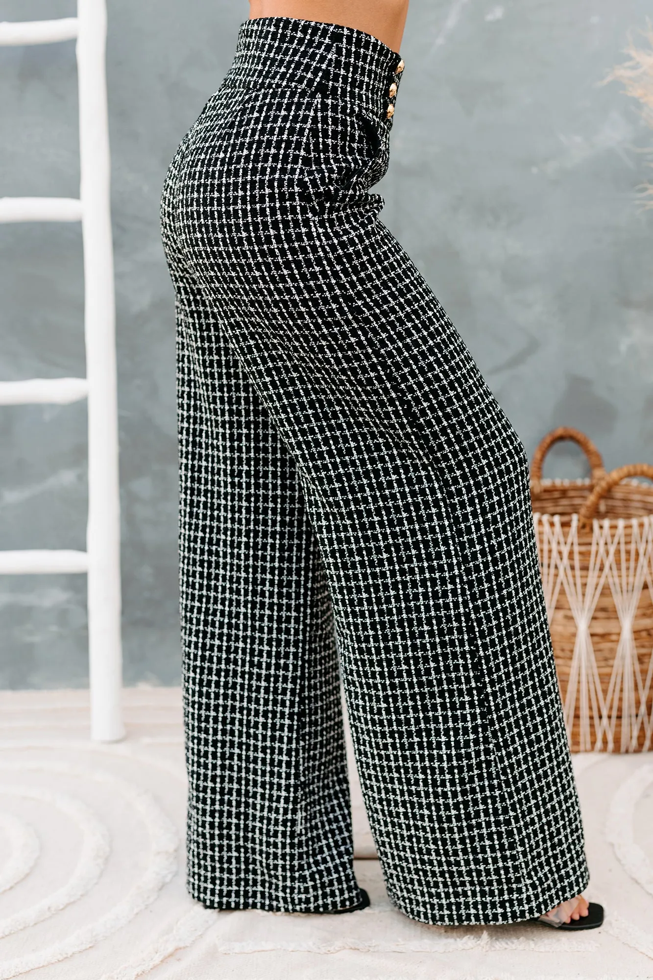 Duchess Tweed Wide Leg Pants (Black)