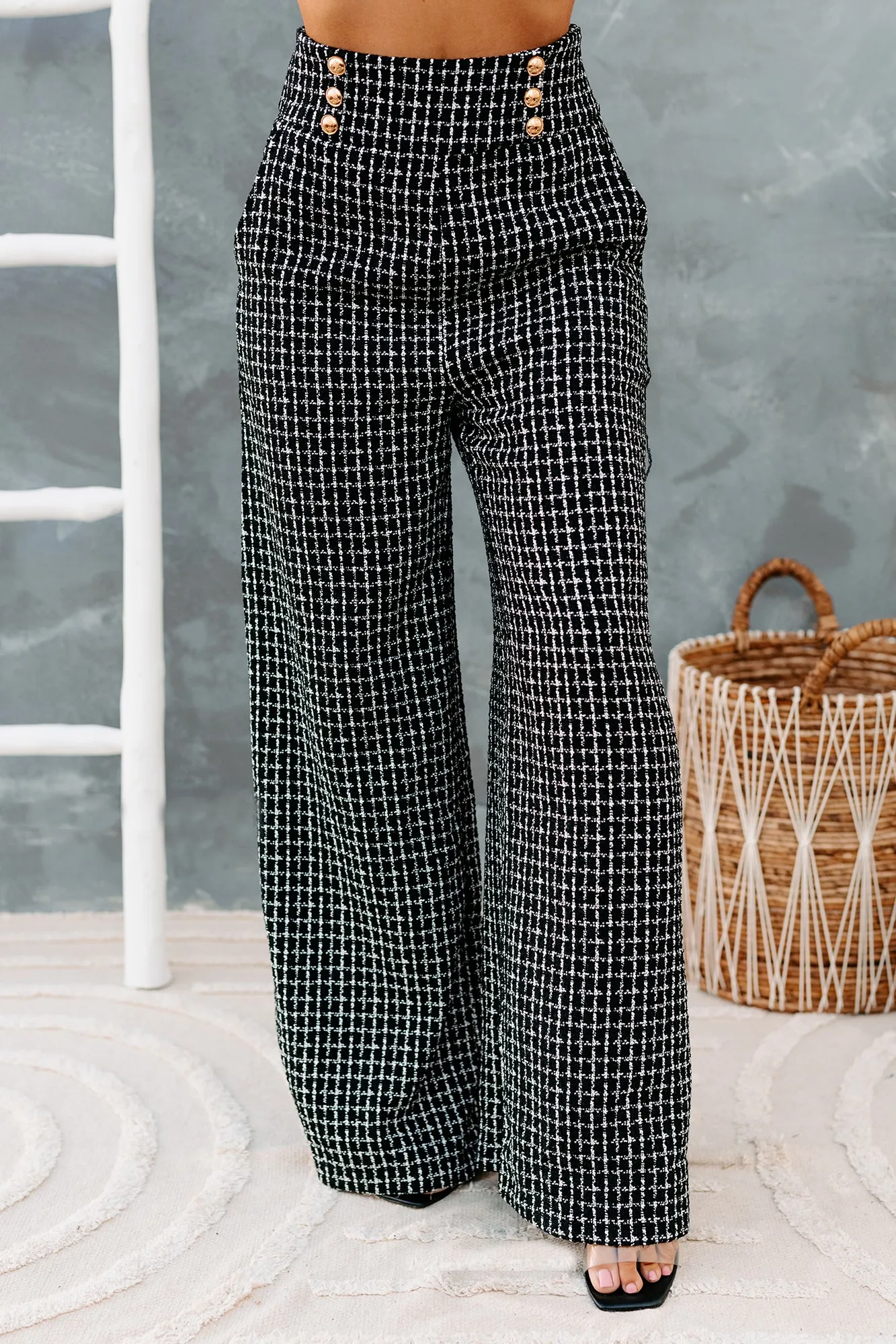 Duchess Tweed Wide Leg Pants (Black)