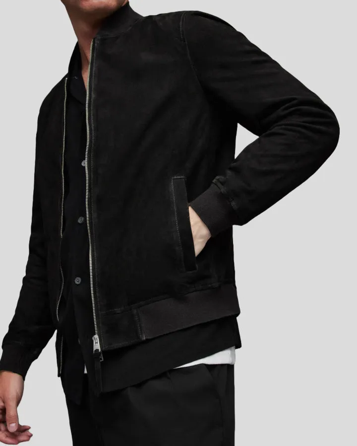 Eclipse Black Suede Bomber Leather Jacket