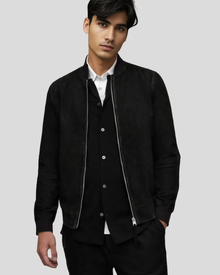 Eclipse Black Suede Bomber Leather Jacket