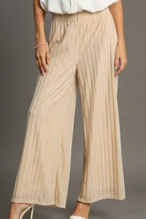 Elastic Waist Striped Wide Leg Velvet Pants