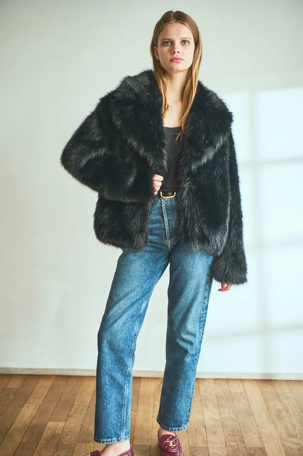 Elisa Faux Fur Coat <br>-BLK-