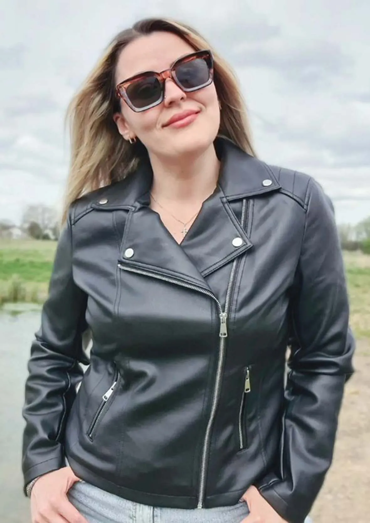 Front Zipper Faux Leather Biker Jacket