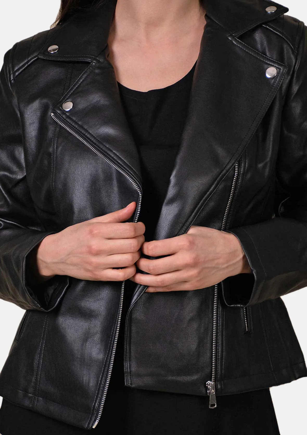 Front Zipper Faux Leather Biker Jacket