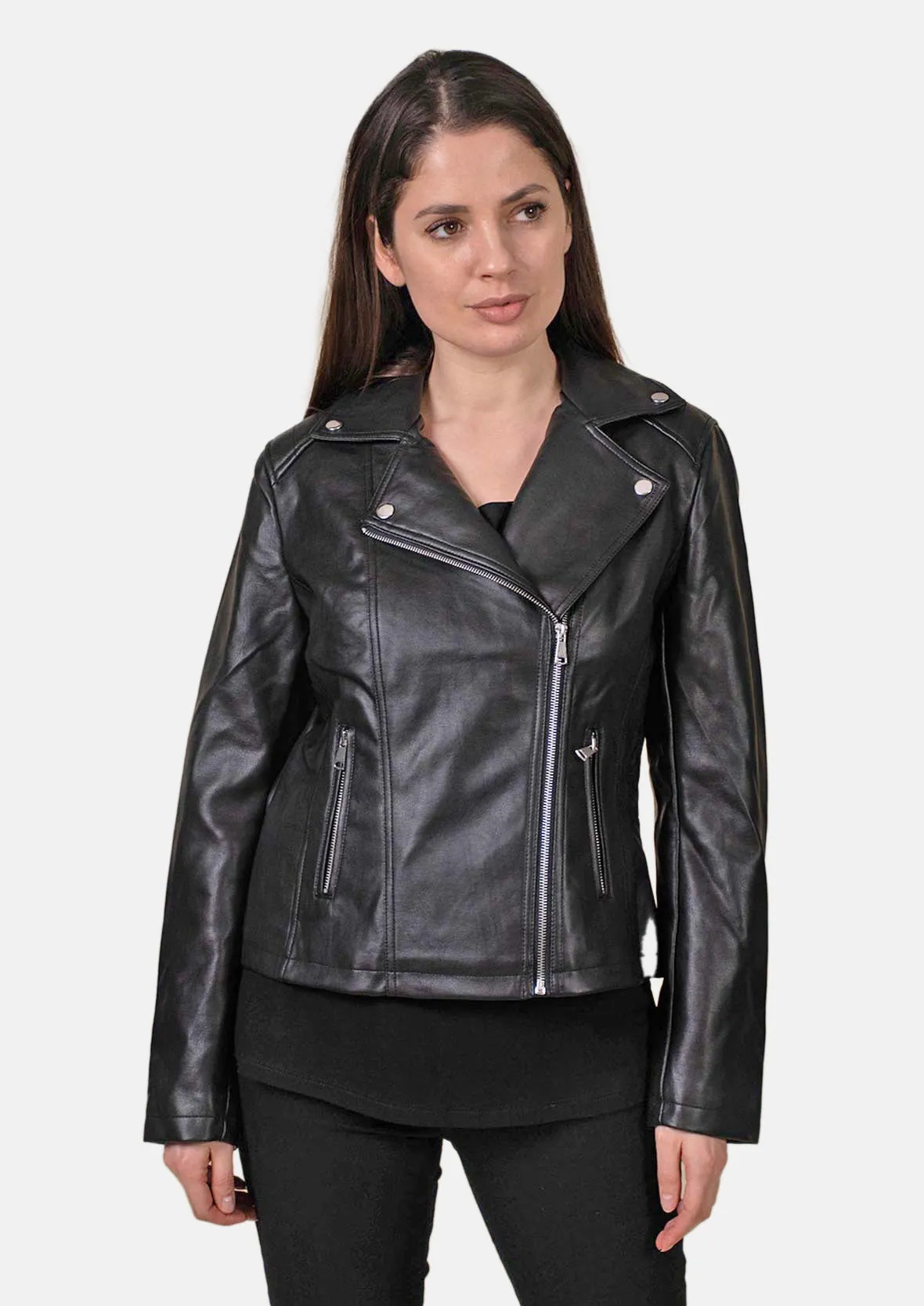 Front Zipper Faux Leather Biker Jacket