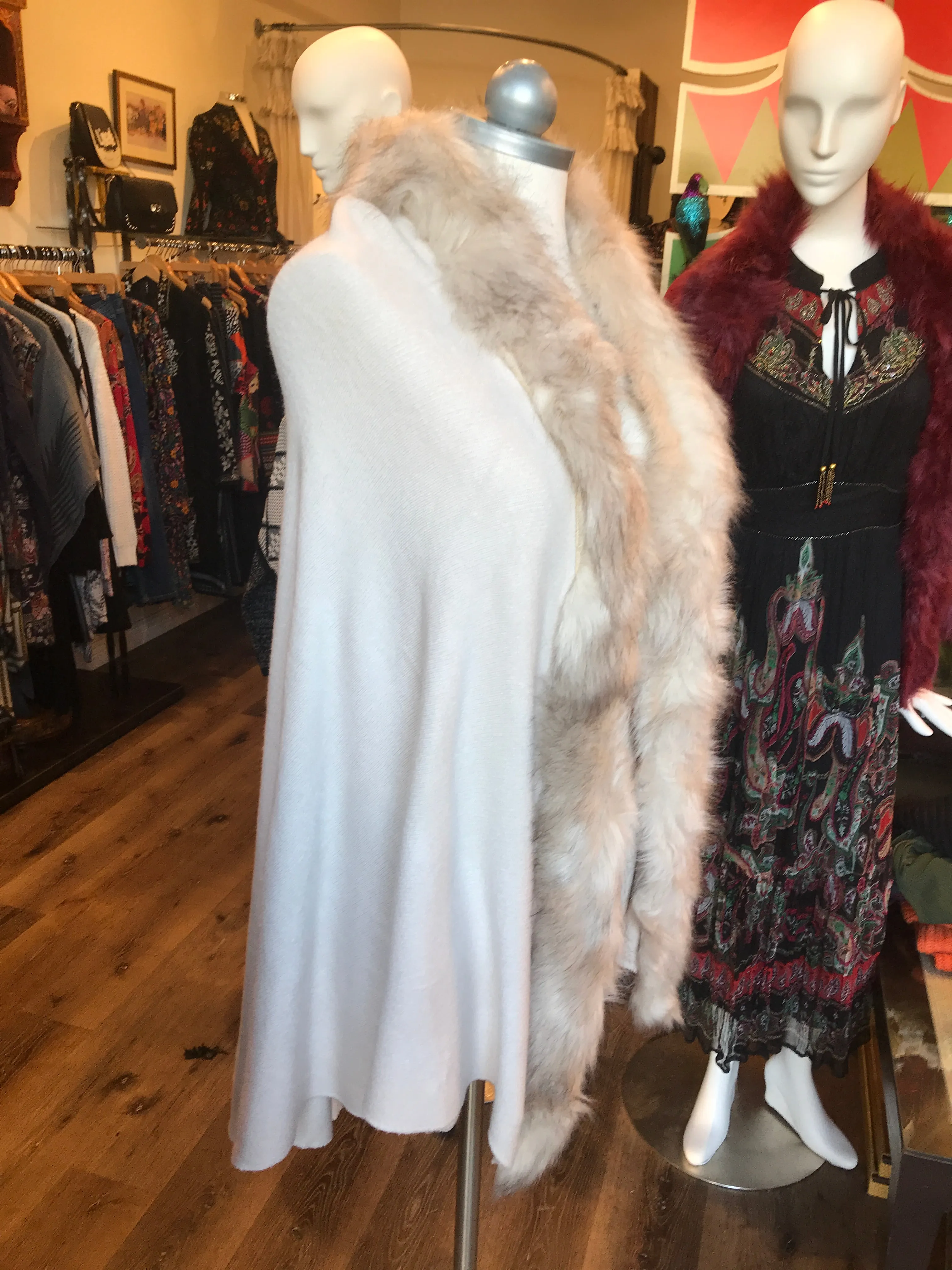 Fur Trim Shawl/Coverup - Creme