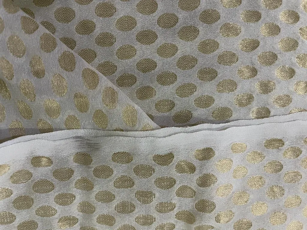 Georgette Fabric Ivory Color with Metallic Gold Small Motif