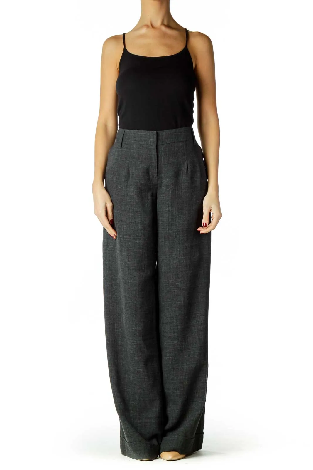 Gray Checkered Wide-leg Pants