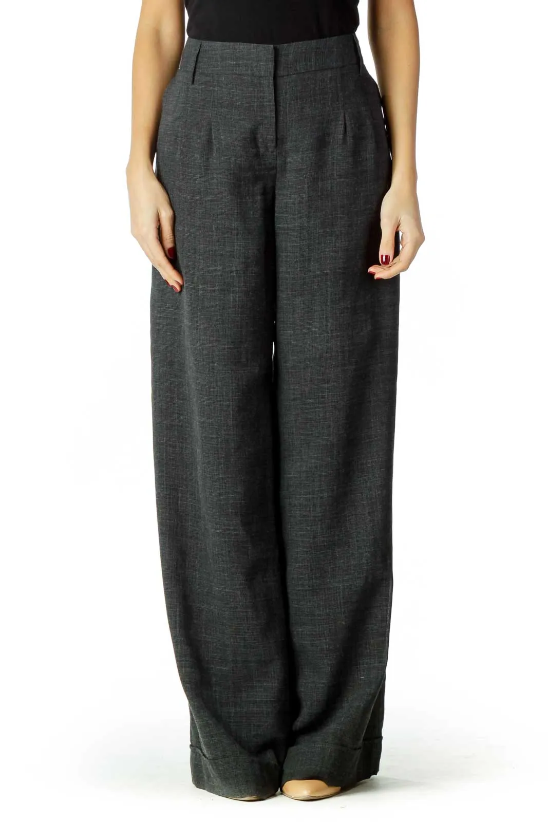 Gray Checkered Wide-leg Pants