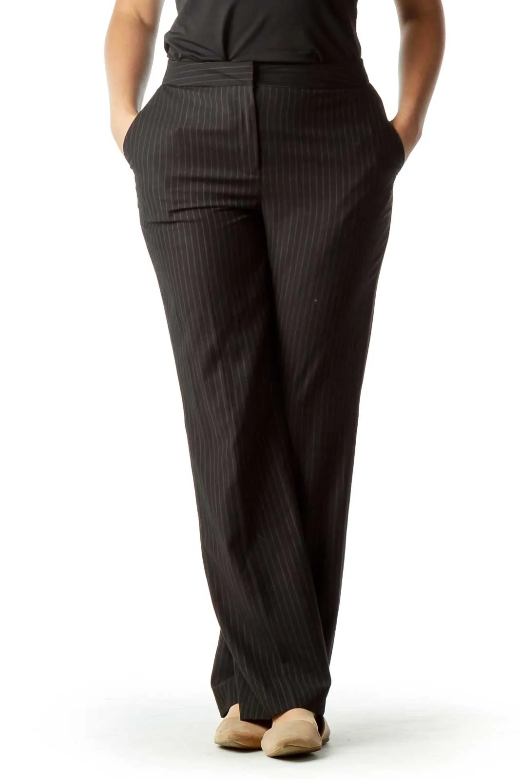 Gray Pinstripe Wide Leg Slacks