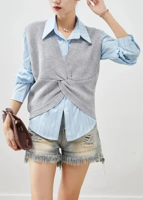 Grey Asymmetrical Thick Knit Vests