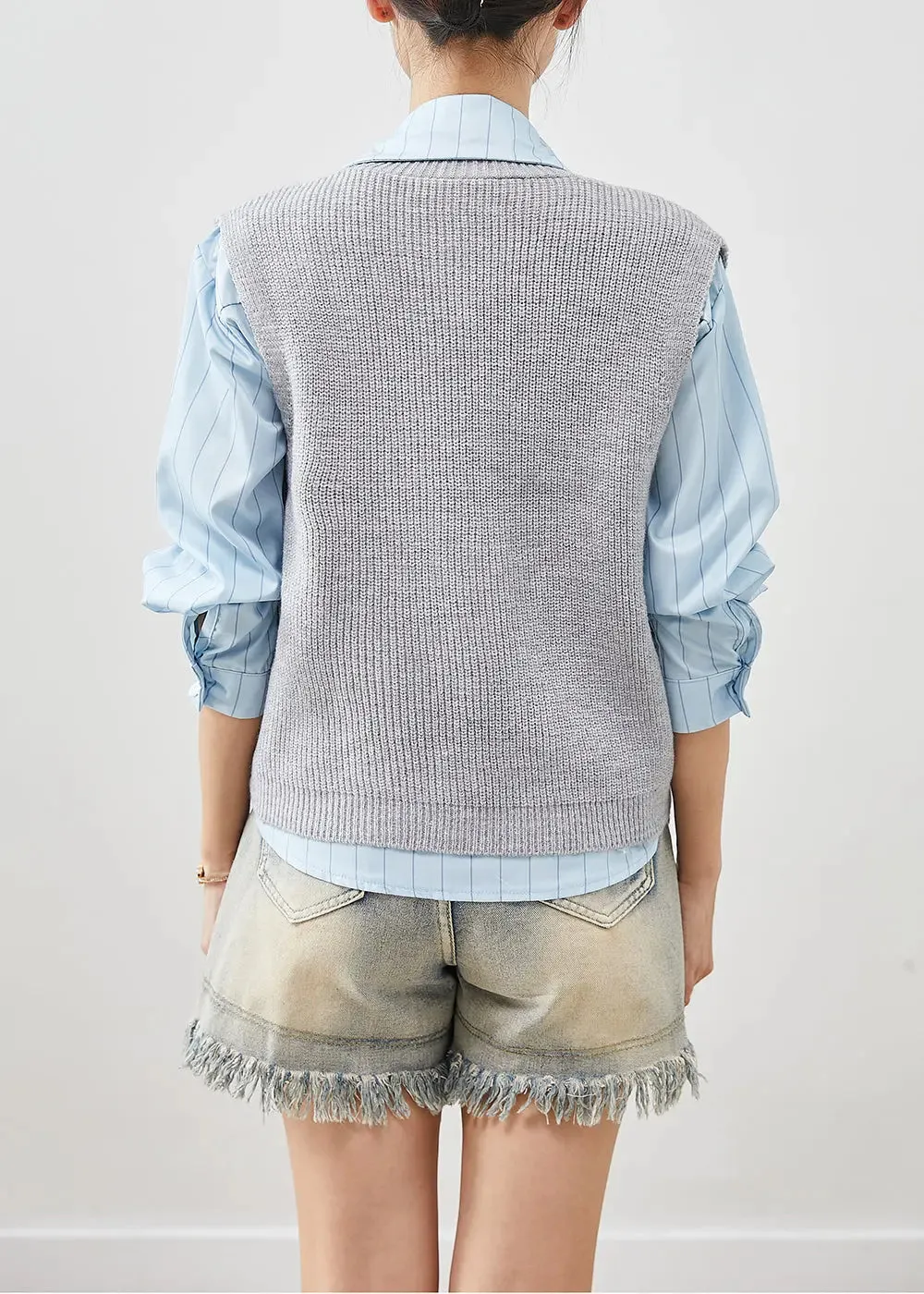 Grey Asymmetrical Thick Knit Vests