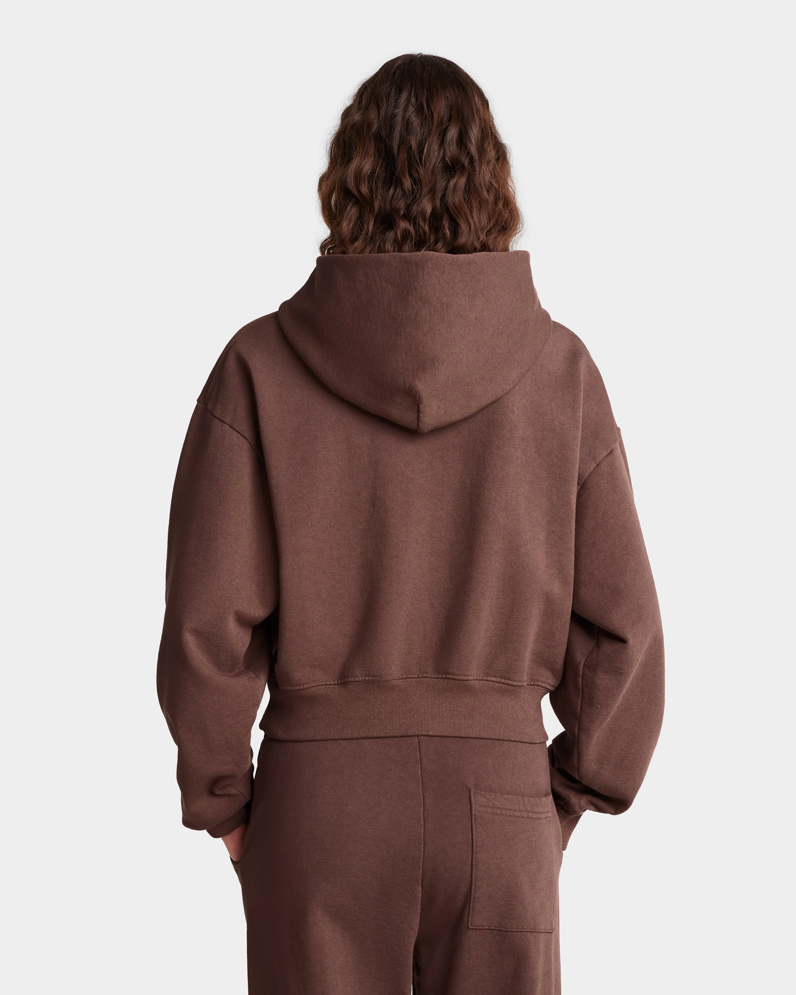 H&W Crest Cropped Hoodie - Chocolate/Cream