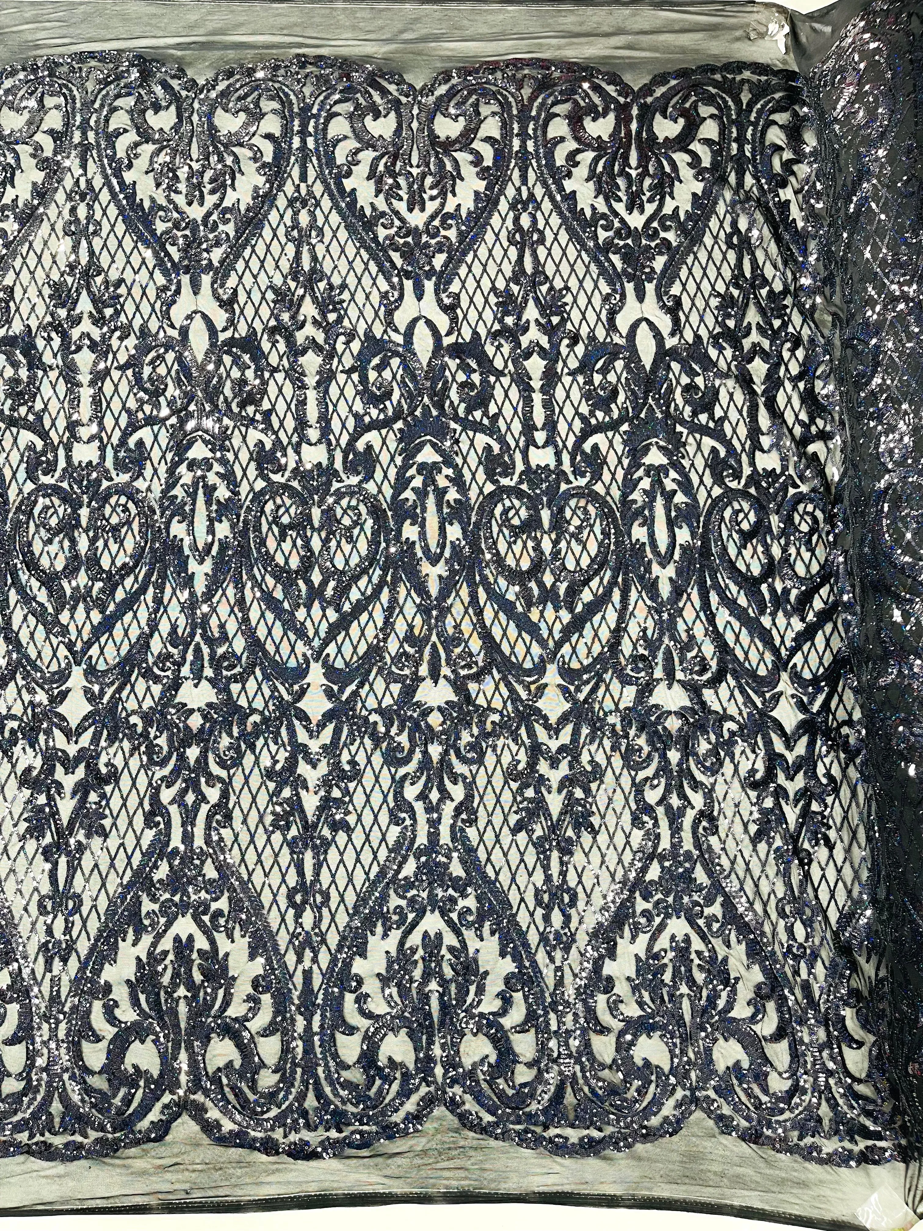 HEART DAMASK SEQUIN (By The Yard)