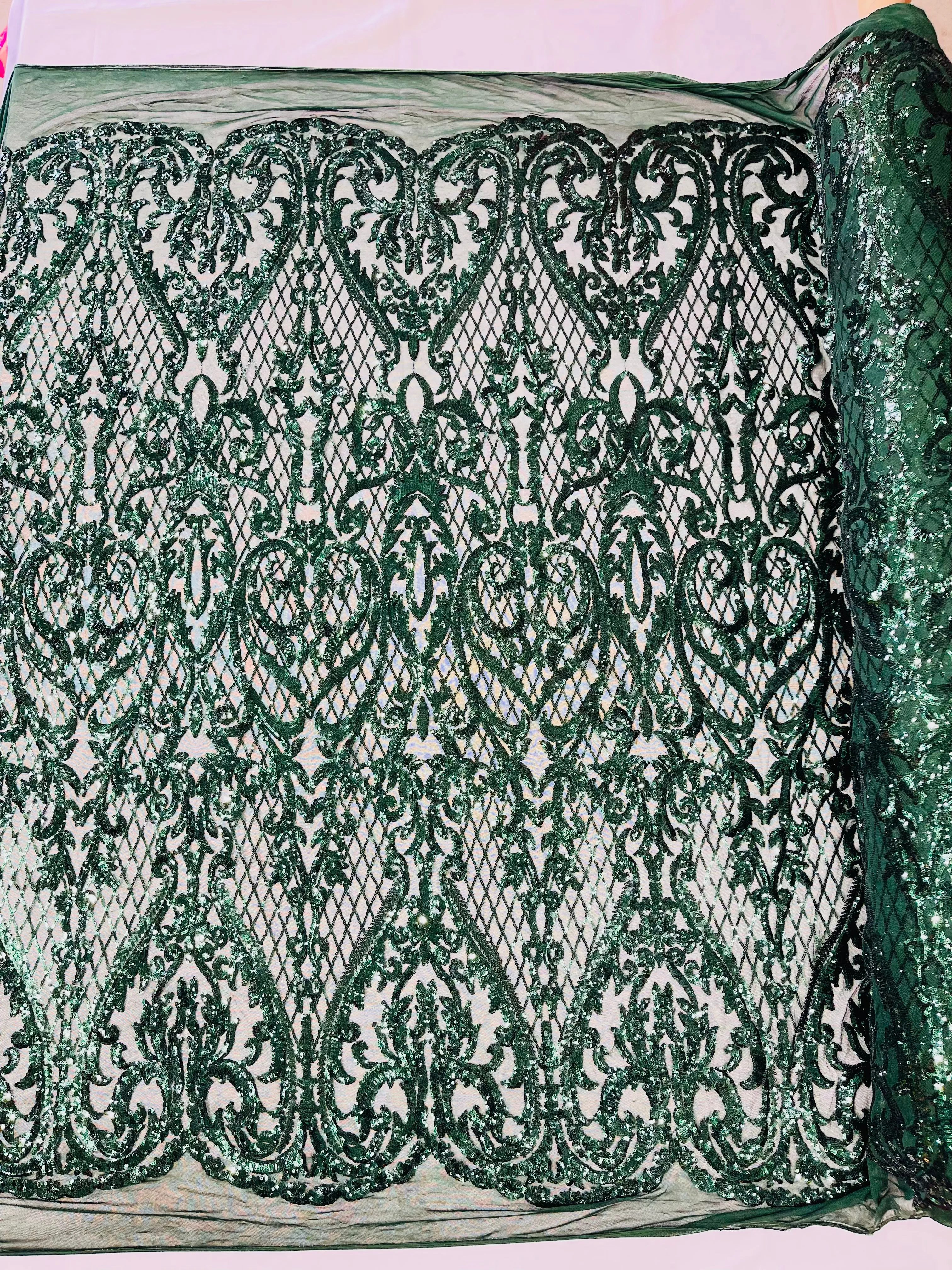 HEART DAMASK SEQUIN (By The Yard)