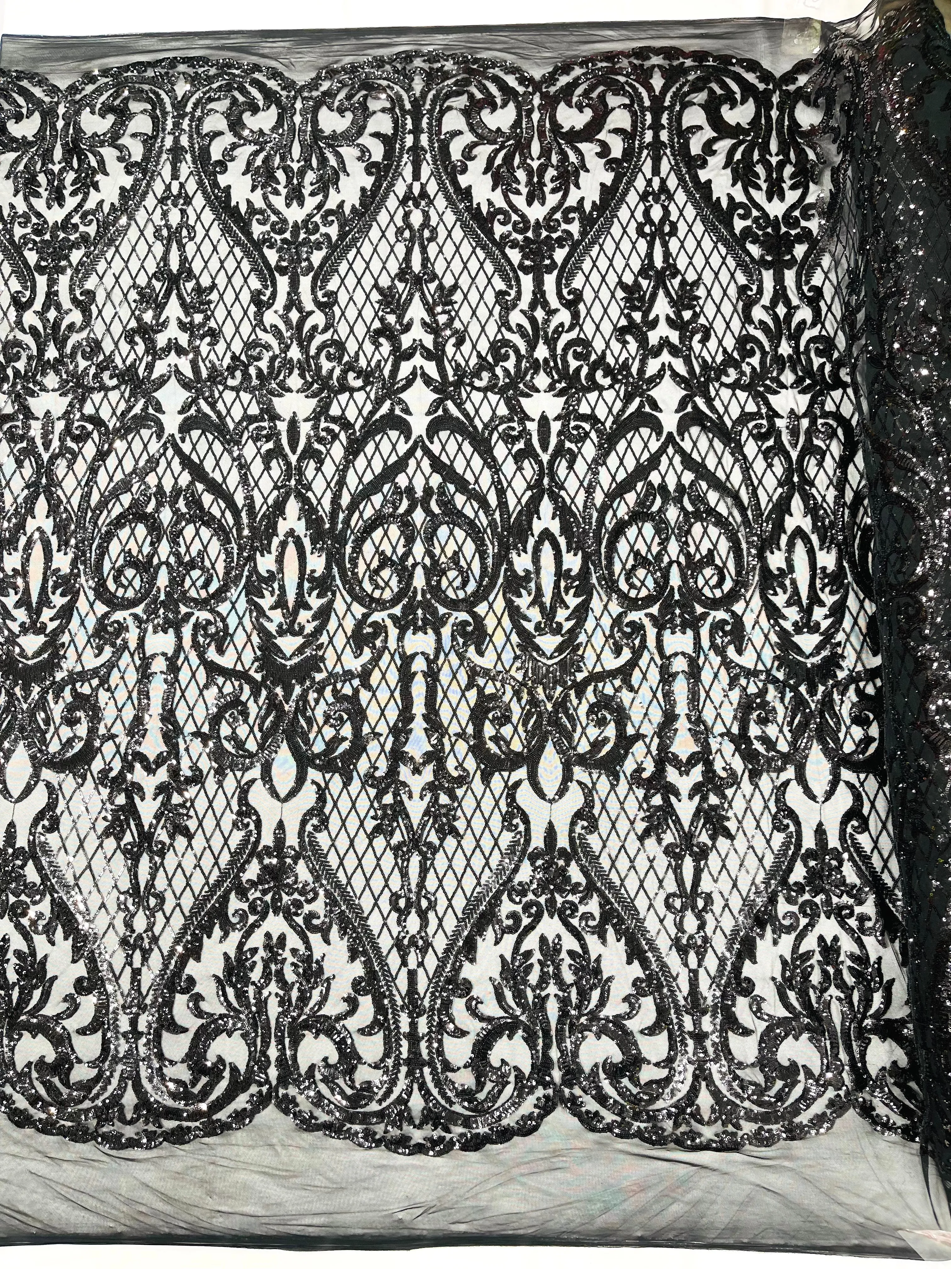 HEART DAMASK SEQUIN (By The Yard)