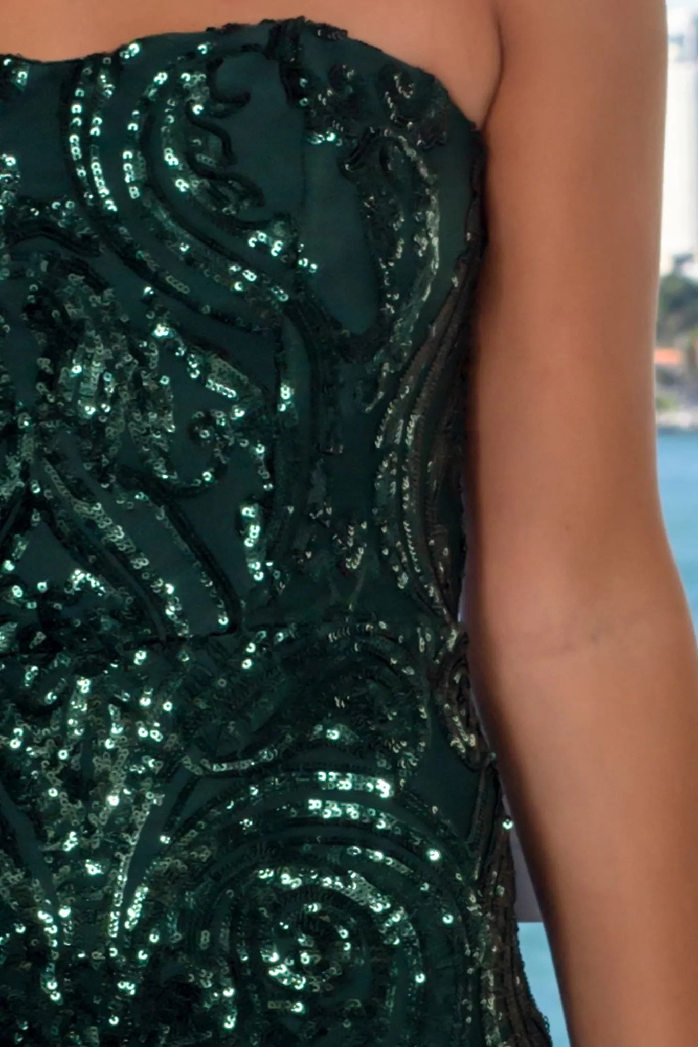 Hunter Green Strapless Sequin Short Dress