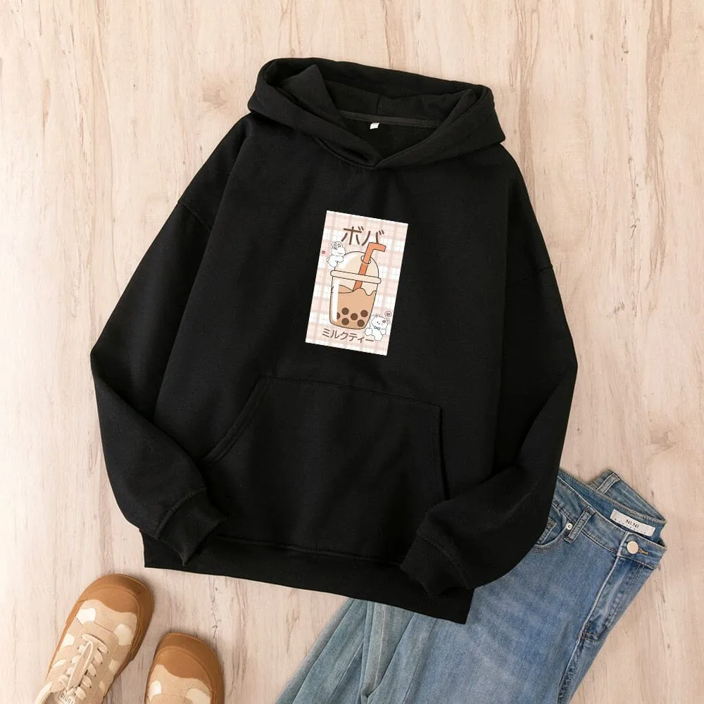 Kawaii Boba Milk Tea Oversized Soft Hoodies