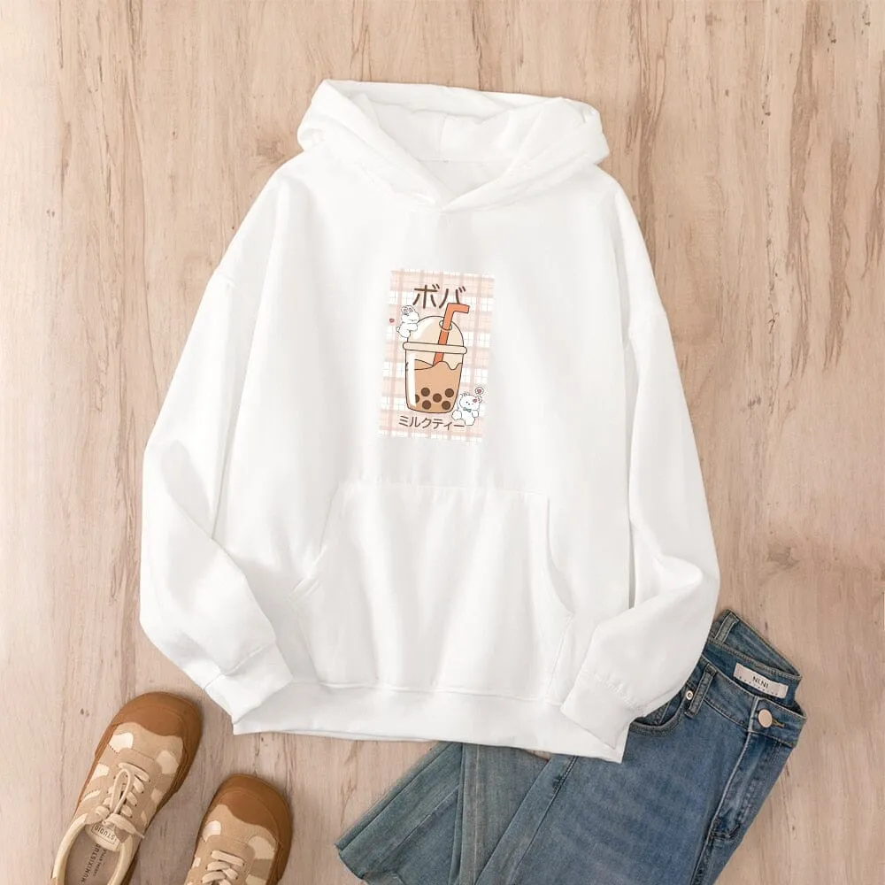 Kawaii Boba Milk Tea Oversized Soft Hoodies