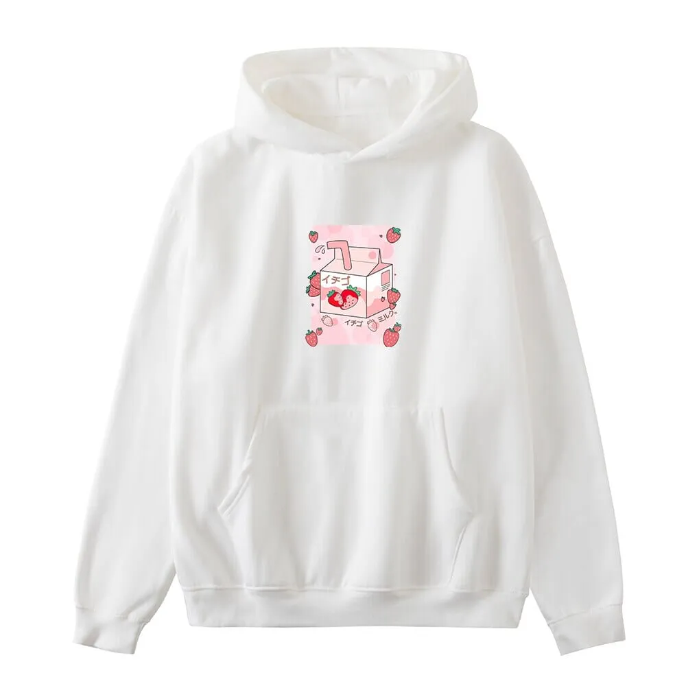 Kawaii Strawberry Milk Box Oversized Soft Hoodies