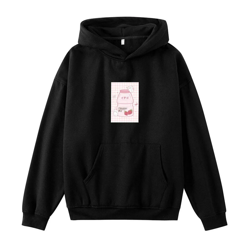 Kawaii Strawberry Yogurt Oversized Soft Hoodies