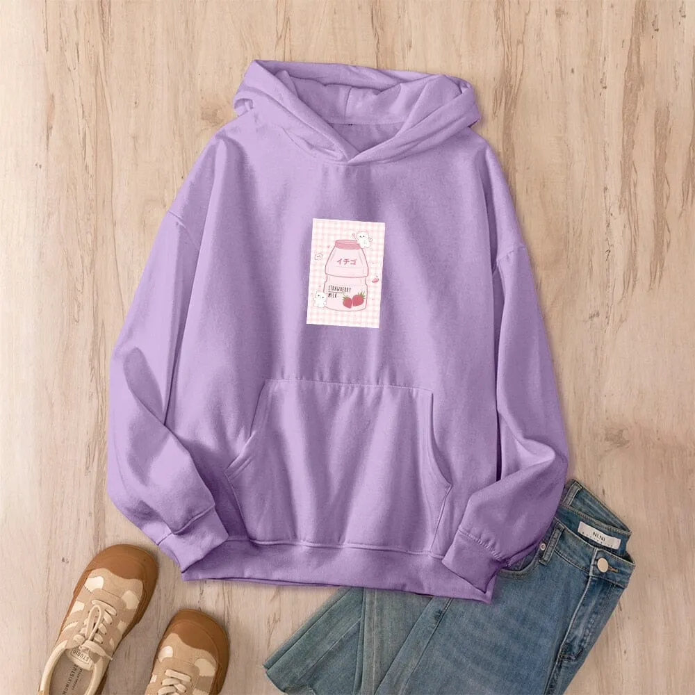 Kawaii Strawberry Yogurt Oversized Soft Hoodies