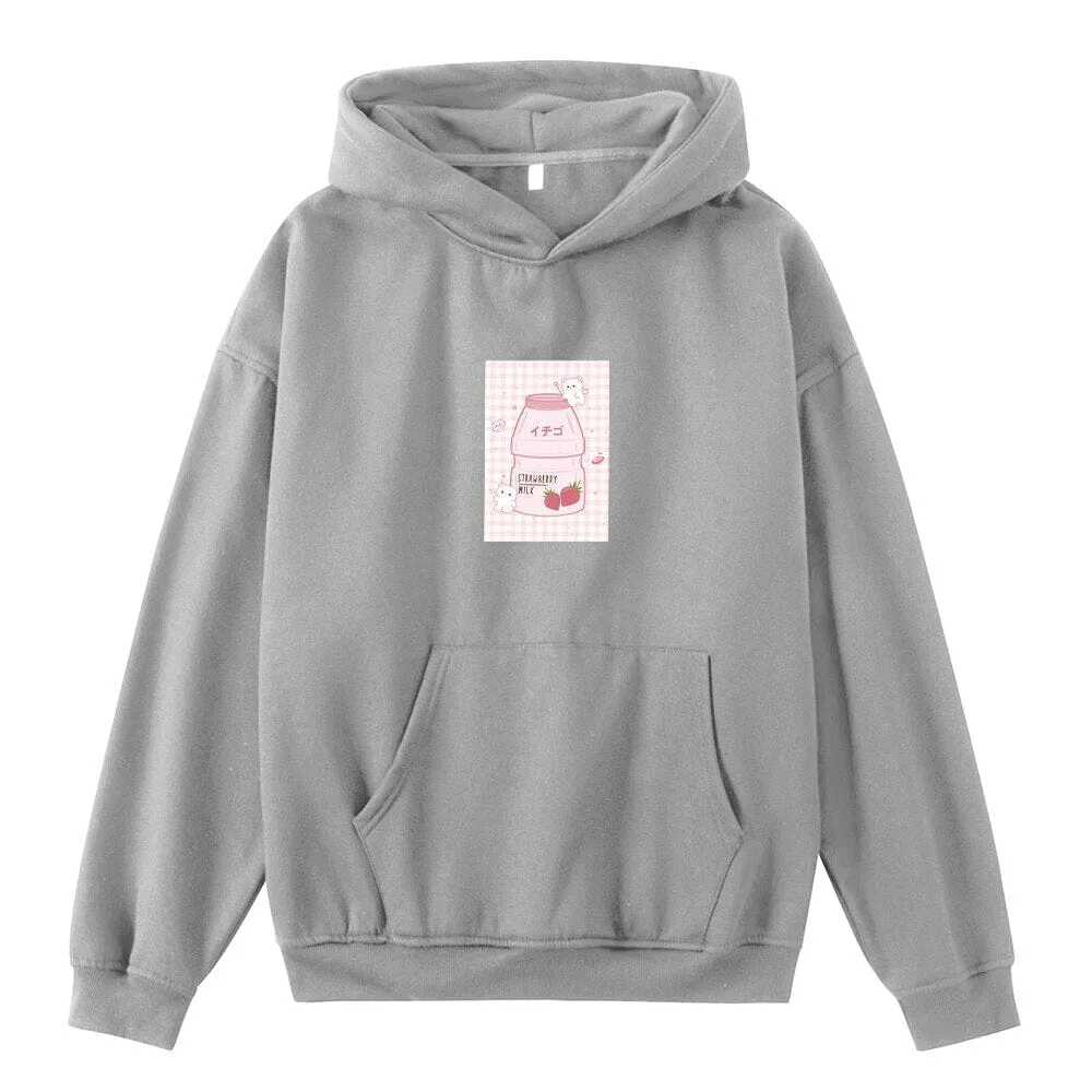 Kawaii Strawberry Yogurt Oversized Soft Hoodies