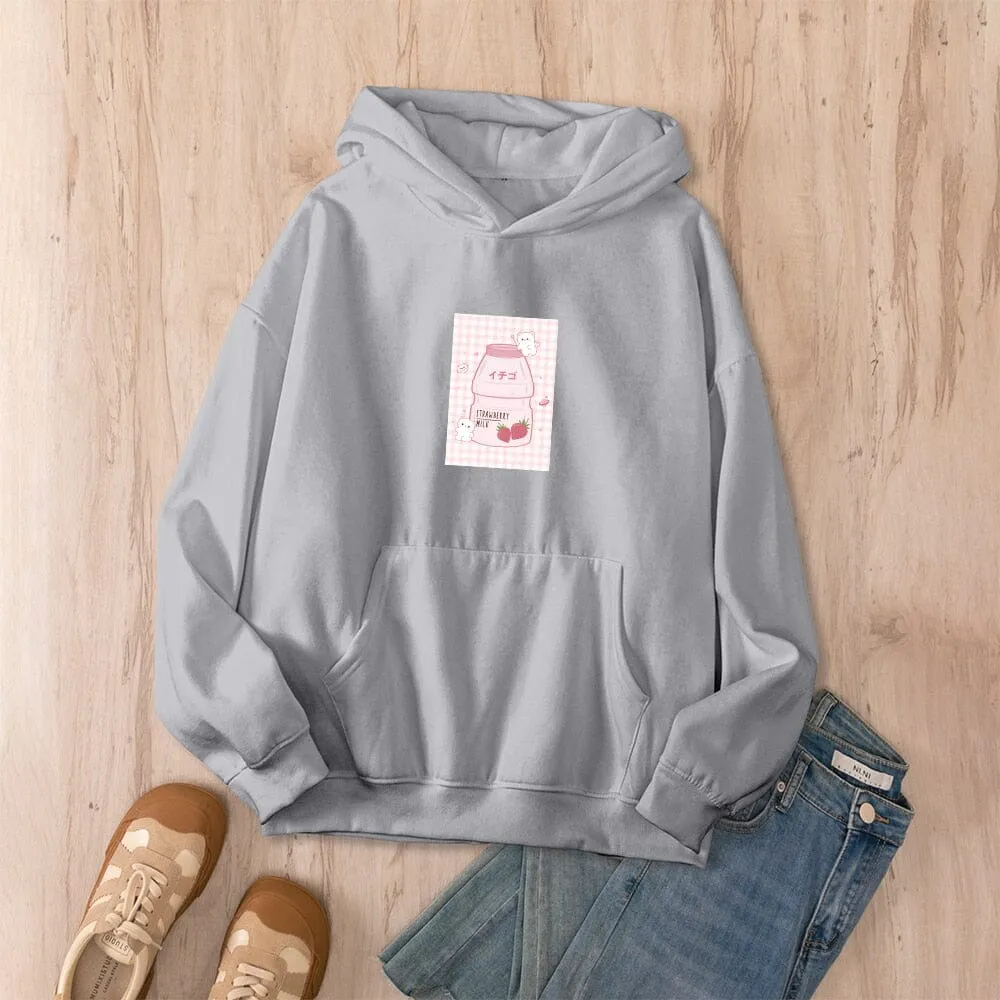 Kawaii Strawberry Yogurt Oversized Soft Hoodies