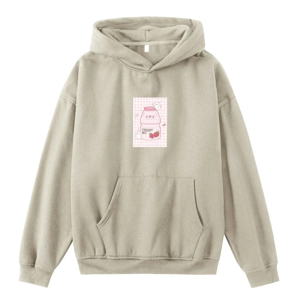 Kawaii Strawberry Yogurt Oversized Soft Hoodies