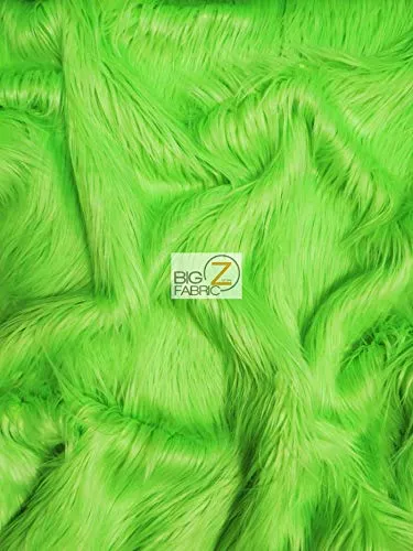 Lime Solid Gorilla Animal Long Pile Faux Fur Fabric / Sold By The Yard