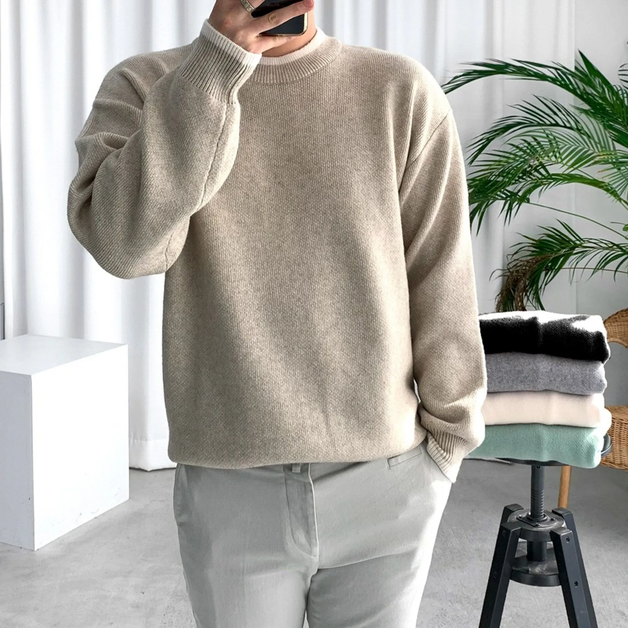 Luxe Plain Thick and Soft Color-Blocked Oversized Round Knit - 🏆 #62 - Clothing/Accessories - Best of December