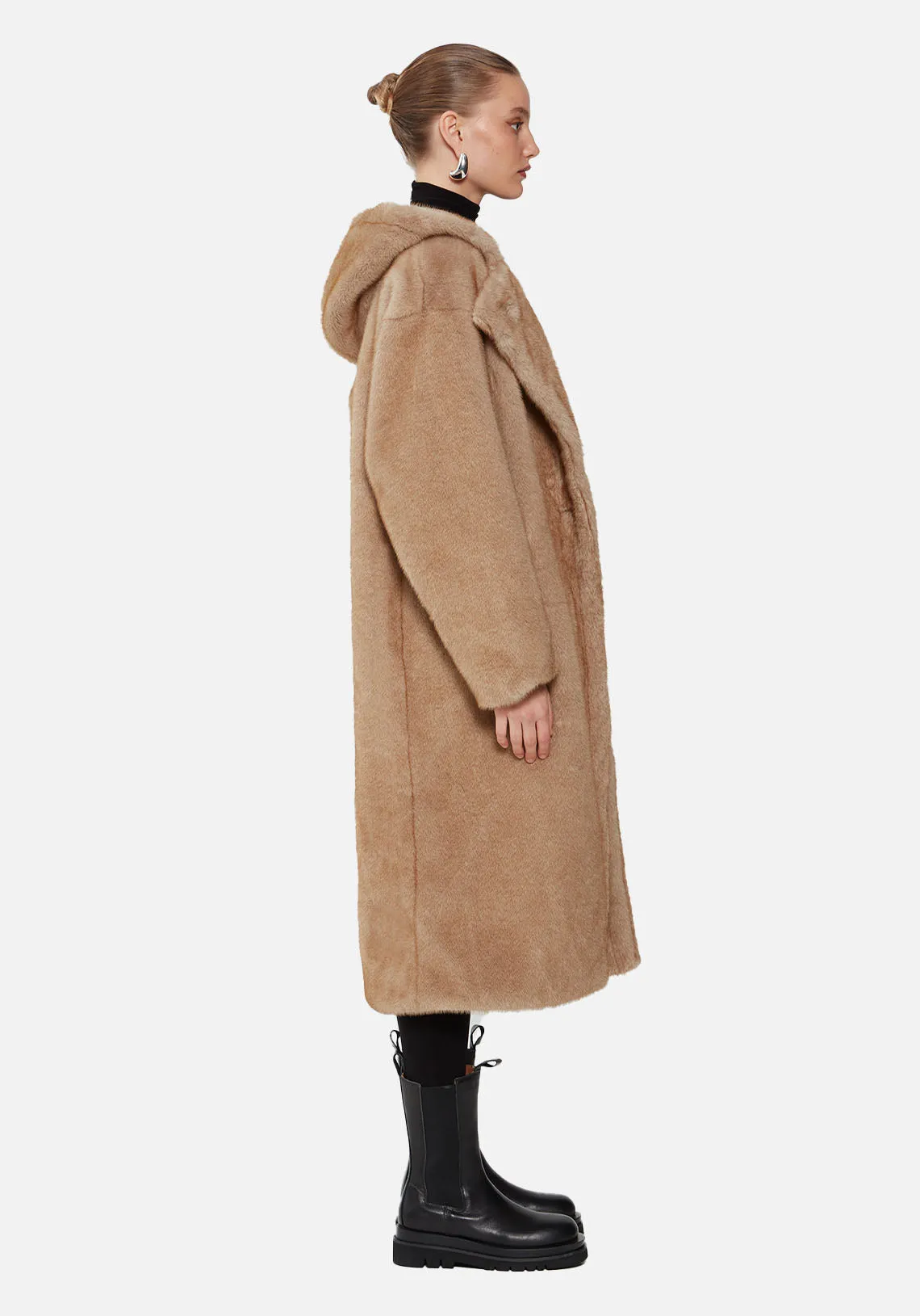 MAXIM FAUX FUR HOODED COAR TAUPE