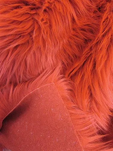 Neon Orange UV Reactive Solid Shaggy Faux Fur Fabric / Sold By The Yard