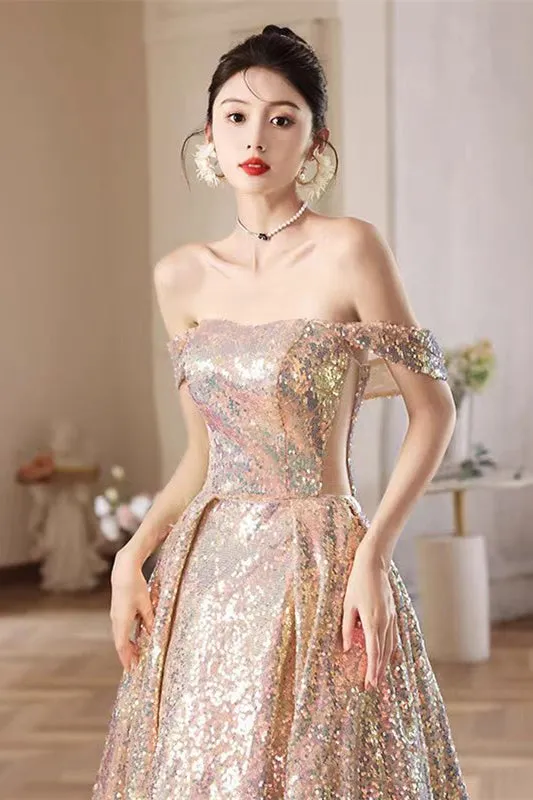 Off the Shoulder Shiny Sequin Prom Dresses, A-line Princess Dresses, Graduation Party Dresses, Formal Dresses, Evening Dresses