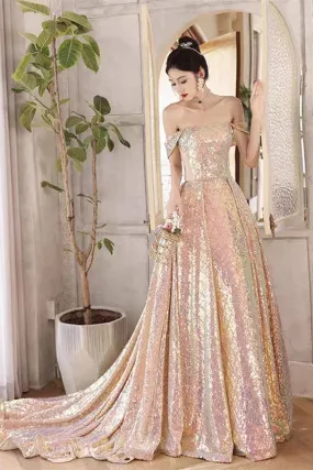 Off the Shoulder Shiny Sequin Prom Dresses, A-line Princess Dresses, Graduation Party Dresses, Formal Dresses, Evening Dresses