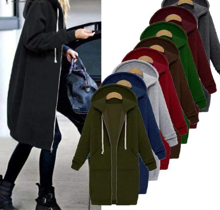 Oversized S-5XL Long Hoodies Coat with Pockets