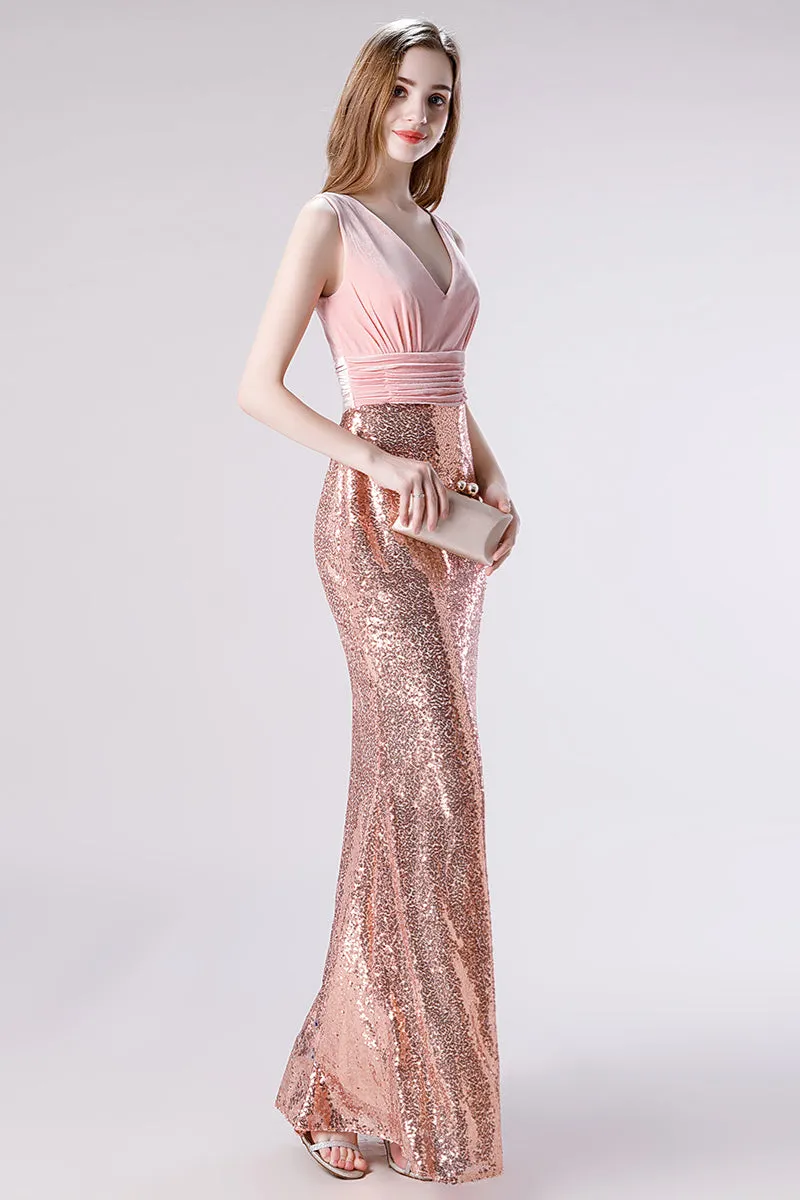 Pink Shimmery Sequin Lace Prom Dresses