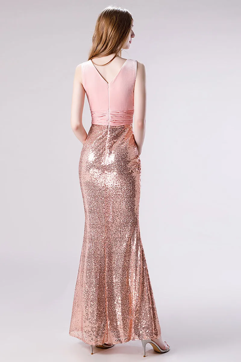 Pink Shimmery Sequin Lace Prom Dresses