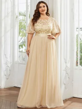 Plus Size Sequin Bodice Long Formal Evening Dresses