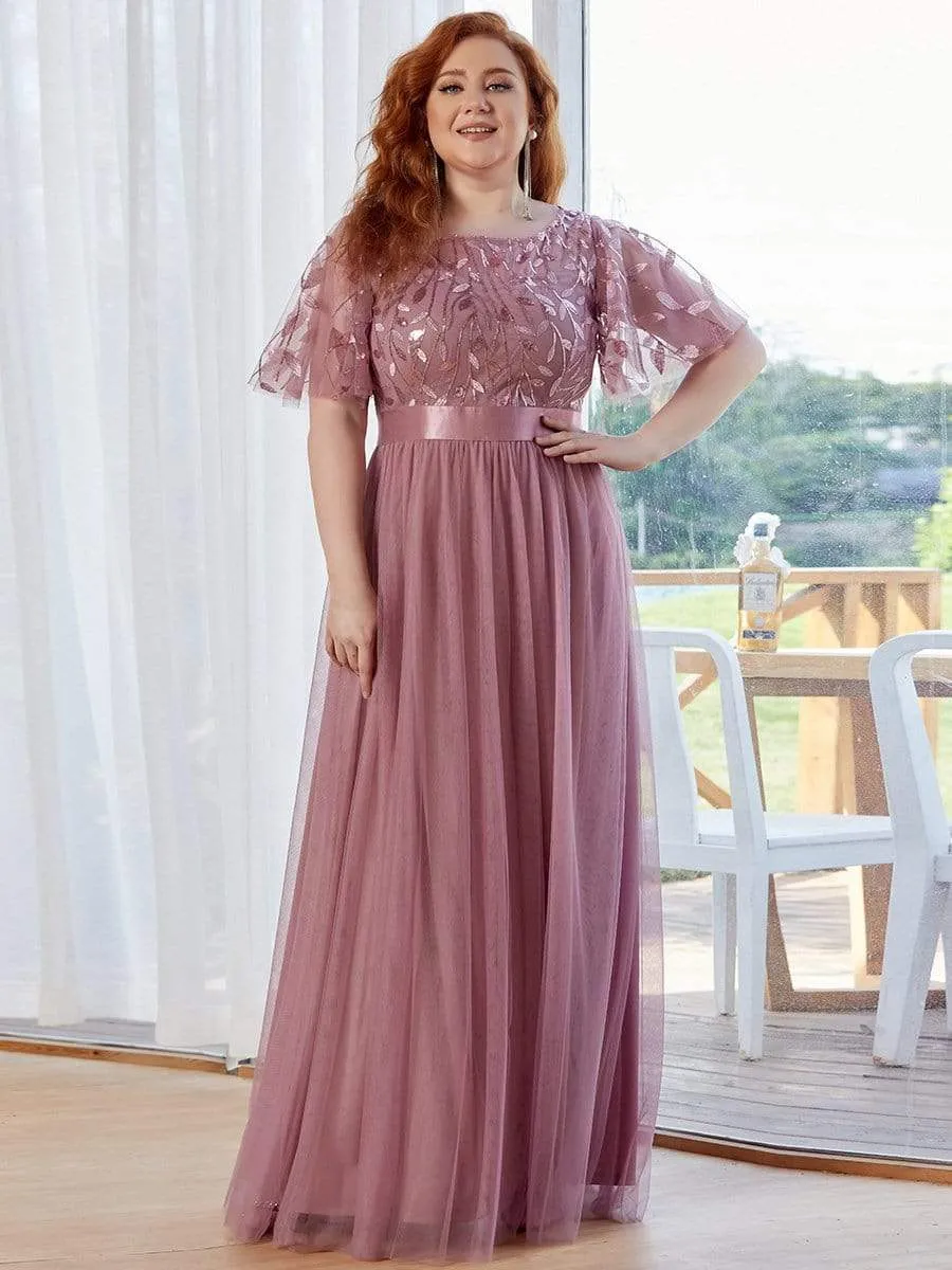 Plus Size Sequin Bodice Long Formal Evening Dresses