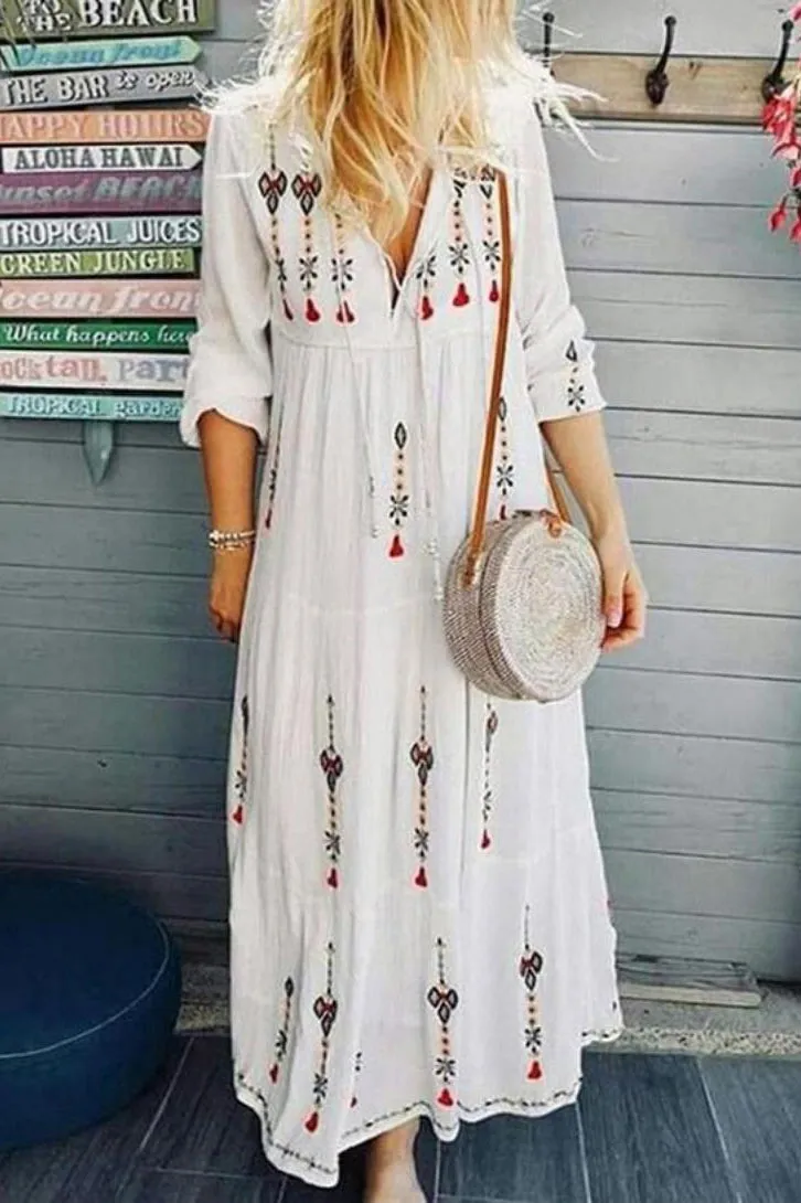 Print Long Sleeve Maxi Dress