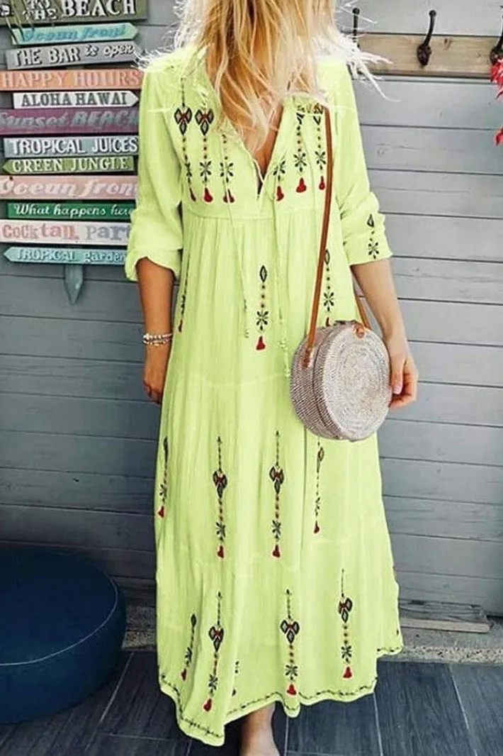 Print Long Sleeve Maxi Dress