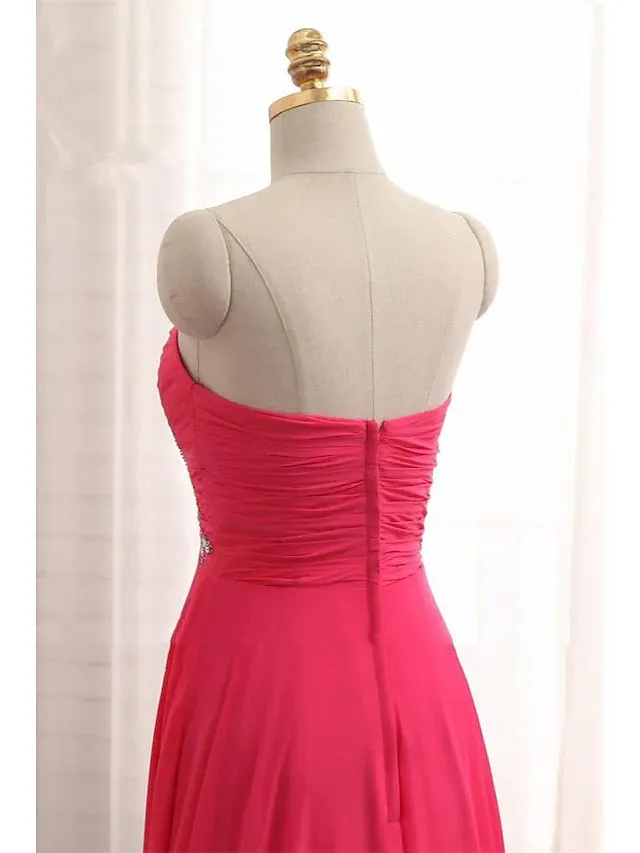 Prom Dresses Elegant Dress Formal Asymmetrical Sleeveless Strapless Chiffon Backless with Rhinestone Ruched Ruffles