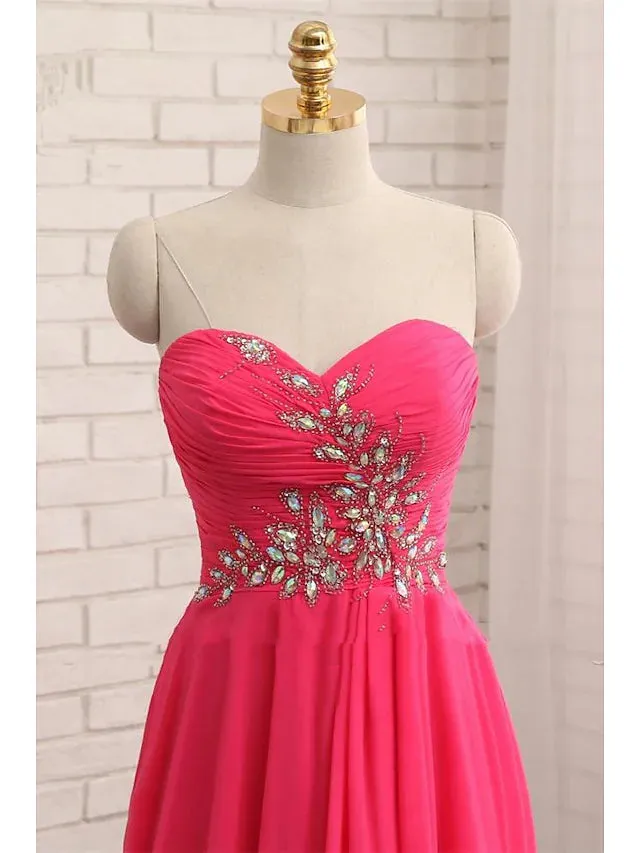 Prom Dresses Elegant Dress Formal Asymmetrical Sleeveless Strapless Chiffon Backless with Rhinestone Ruched Ruffles