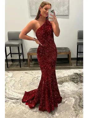 Prom Dresses Sexy Dress Formal Floor Length Sleeveless One Shoulder Sequined Backless with Sequin