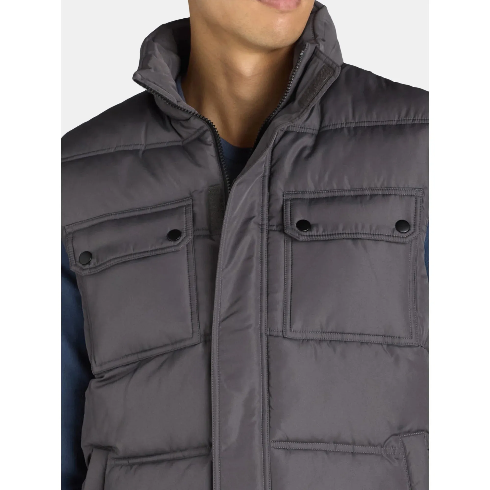 Quilted Puffer Vest with Pockets Gravel