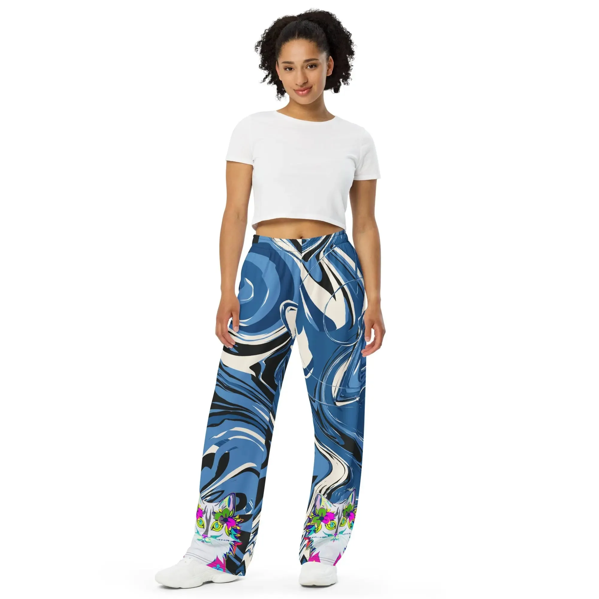 "Sonya My Beautiful Cat" Collection - Unisex Wide Leg Cat Print Pants