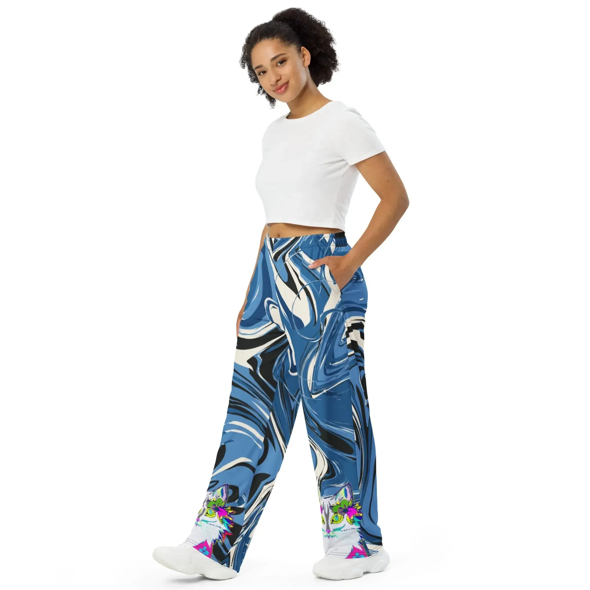 "Sonya My Beautiful Cat" Collection - Unisex Wide Leg Cat Print Pants