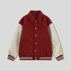 Red Byron Collar All Wool Varsity Jacket Cream Sleeves - Jack N Hoods