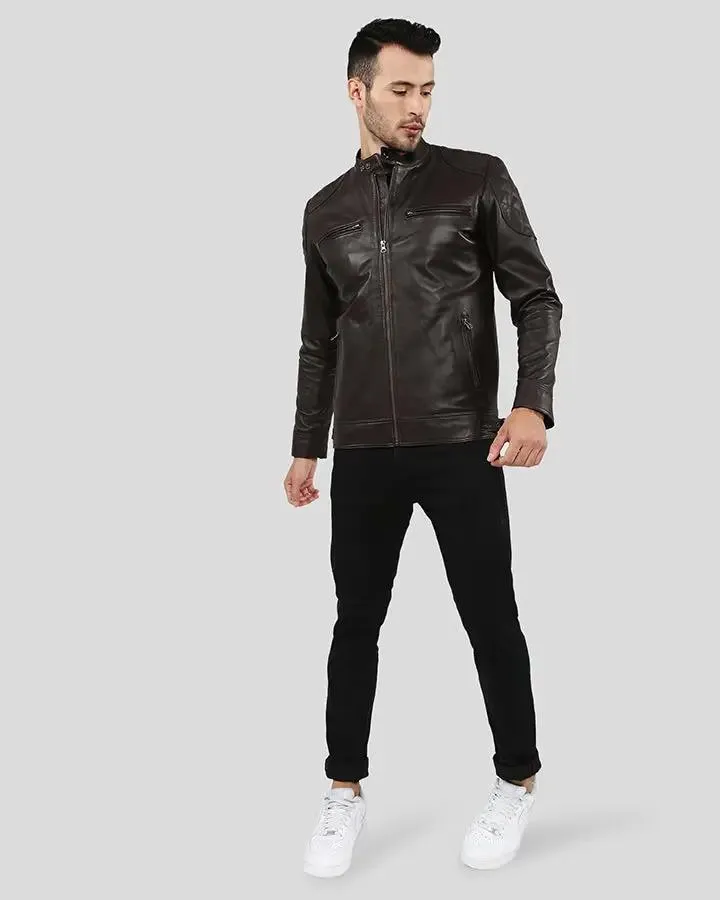 Ricardi Brown Leather Racer Jacket